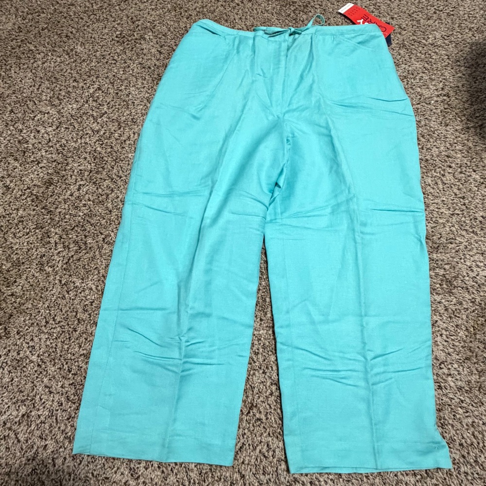 Crazy Horse Turquoise Linen Blend Wide Leg Pants Highβ Rise Blue Womens 16